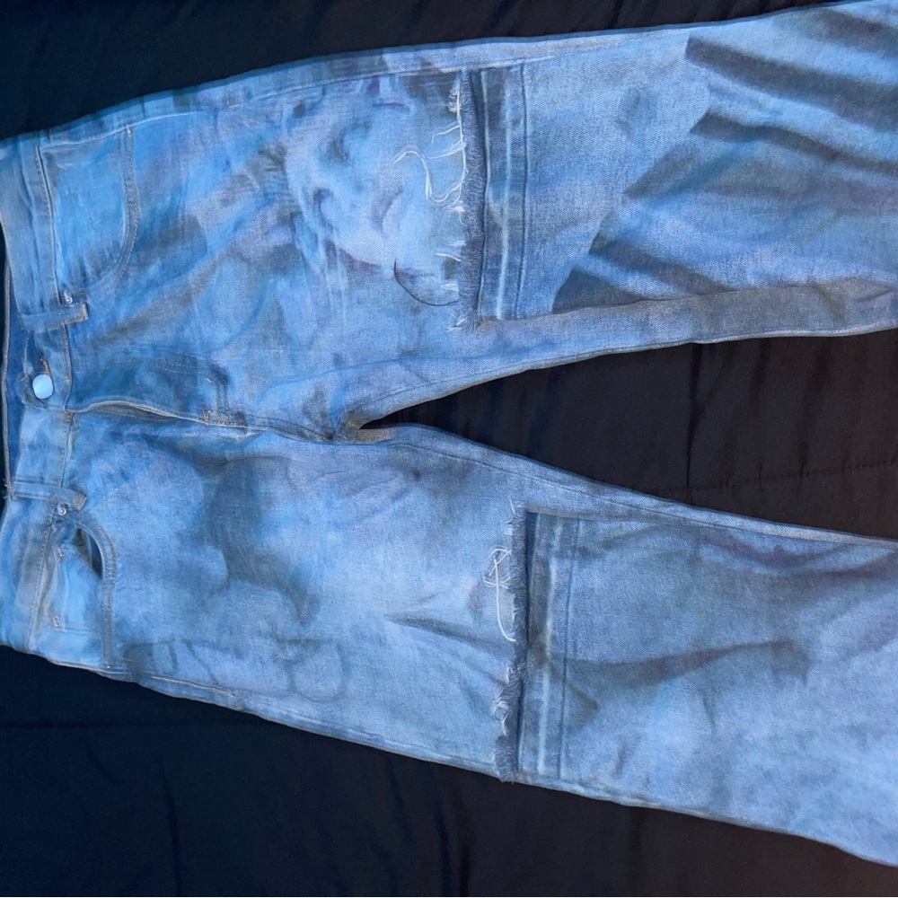 Blue straight fitted flared jeans